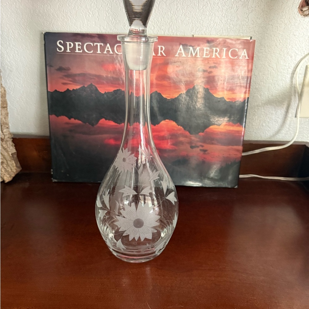 Floral Etched Glass Decanter